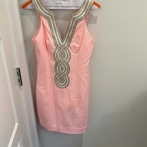 Lilly Pulitzer light pink dress with metallic neckline